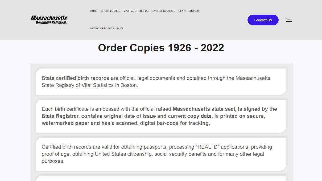 Massachusetts Birth Certificate | State Certified | Raised Seal